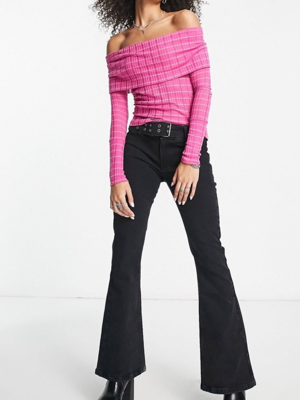 FREE PEOPLE Snowbunny Ribbed Off The Shoulder Top Pink size small - Picture 4 of 12